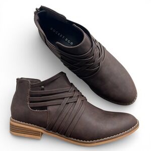 Rocket Dog Women Sz 10 Brown Strappy Cutout Mass Smooth PU Ankle Booties Classic